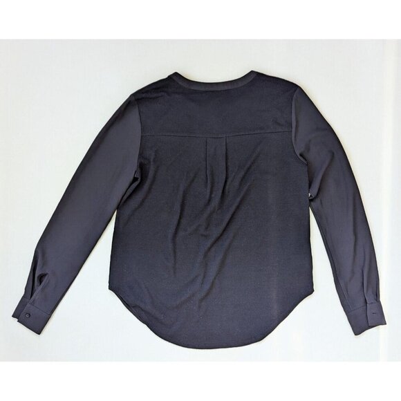 Ann Taylor Chiffon And Jersey Half Button Down Blouse Top Black Size XS - Picture 4 of 10